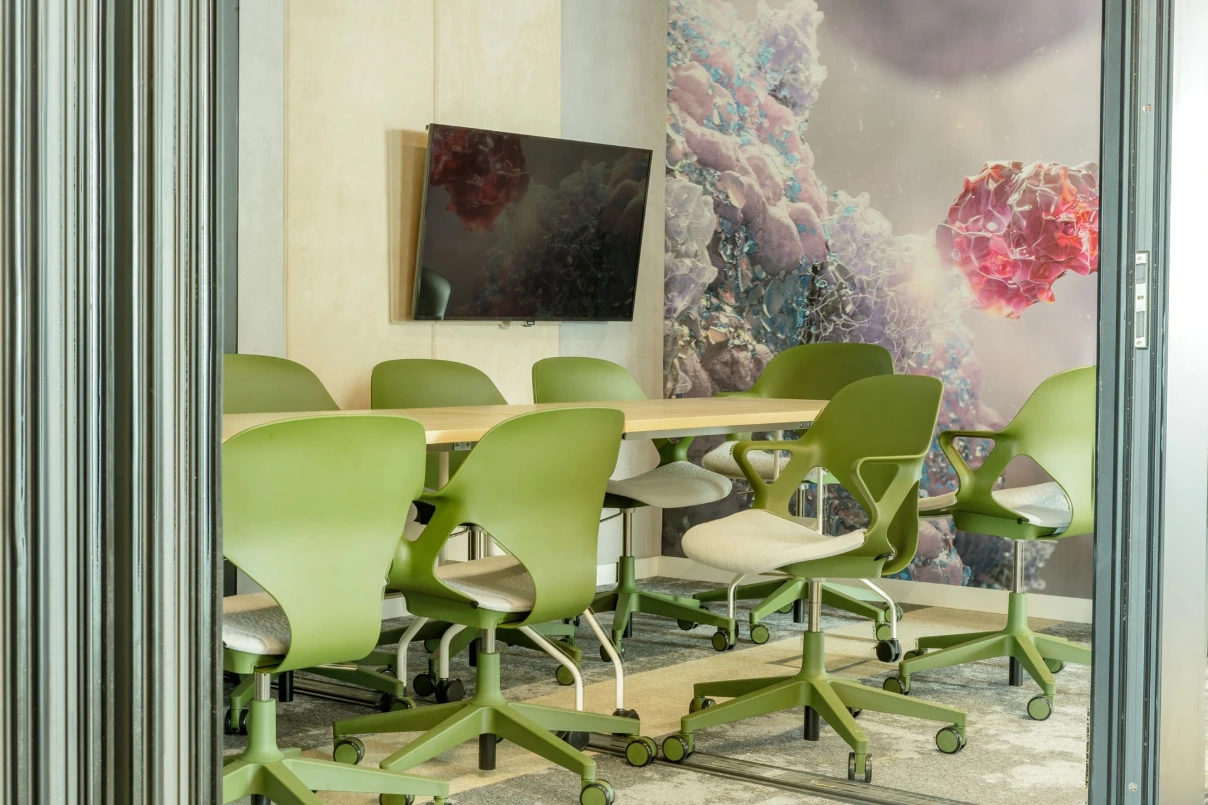 Herman Miller Zeph Chairs Green with Upholstered yellow seat