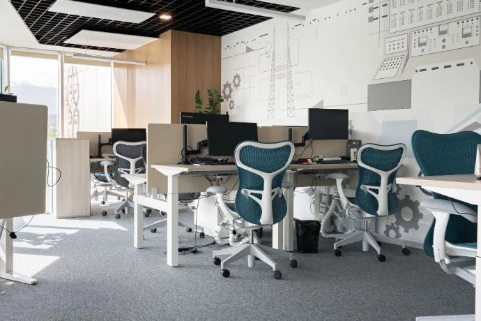 Herman Miller Mirra 2 task chairs — medical and regulatory workstations, pharma HQ Almaty KZ