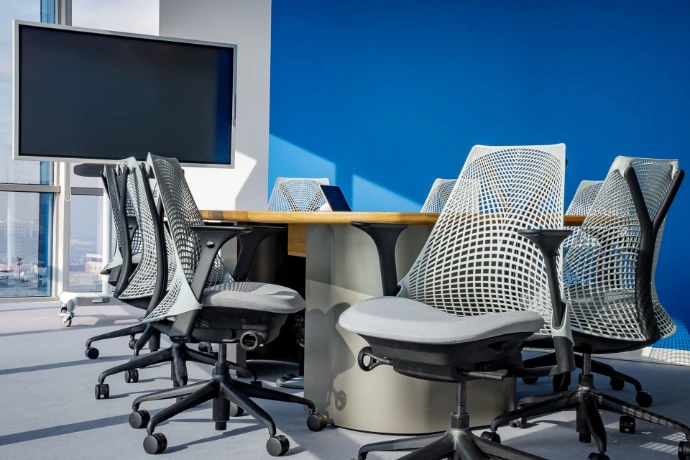 Herman Miller ergonomic office Sayl design with conference desks— international finance headquarters, Almaty Kazakhstan