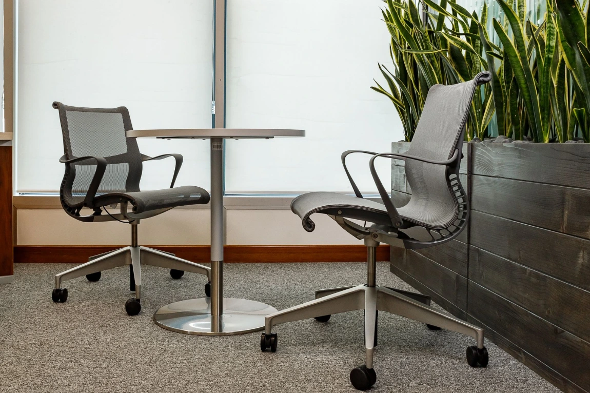 Herman Miller Sayl chairs in brand-expressive executive office - close-up view, Almaty Kazakhstan