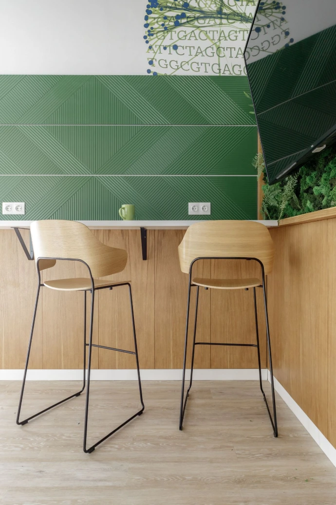 Herman Miller ergonomic seating — cross-functional collaboration zone, pharma office Kazakhstan