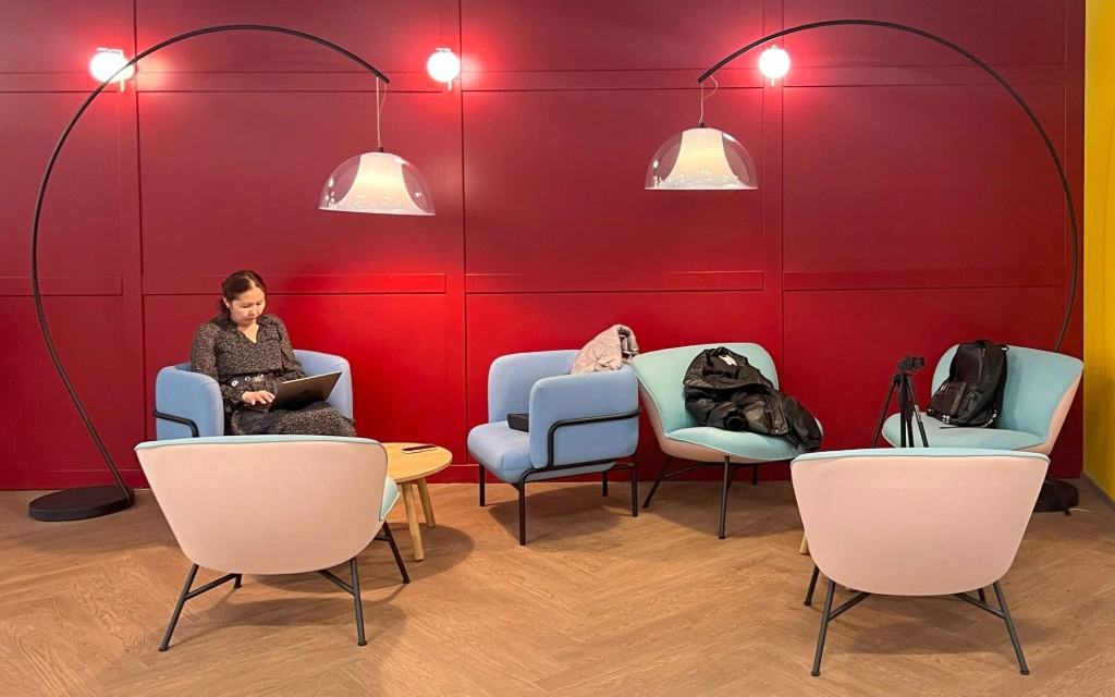 Herman Miller lounge furniture — informal workspace, fintech startup HQ Almaty Kazakhstan