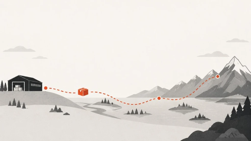 Delivery Illustration from Europe to Mountains Illustration of a delivery route from a European warehouse to the mountains near Almaty