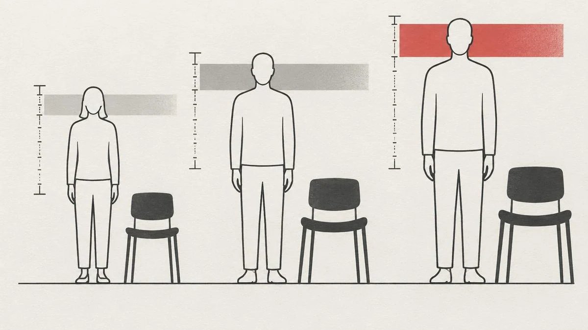 Illustration showing how Aeron chair size changes with body height and proportions