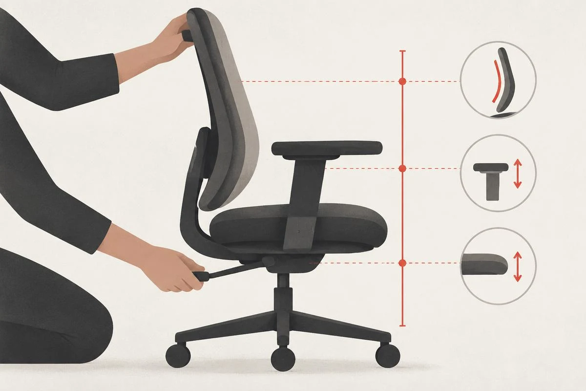 Abstract illustration of a chair fitting with measurement marks before buying an Aeron