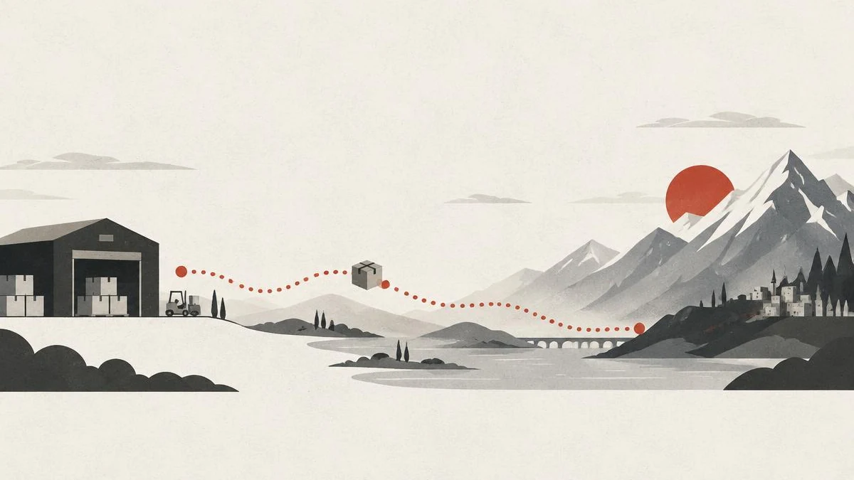 Illustration of an Aeron delivery route from Europe to Almaty in about 70 days