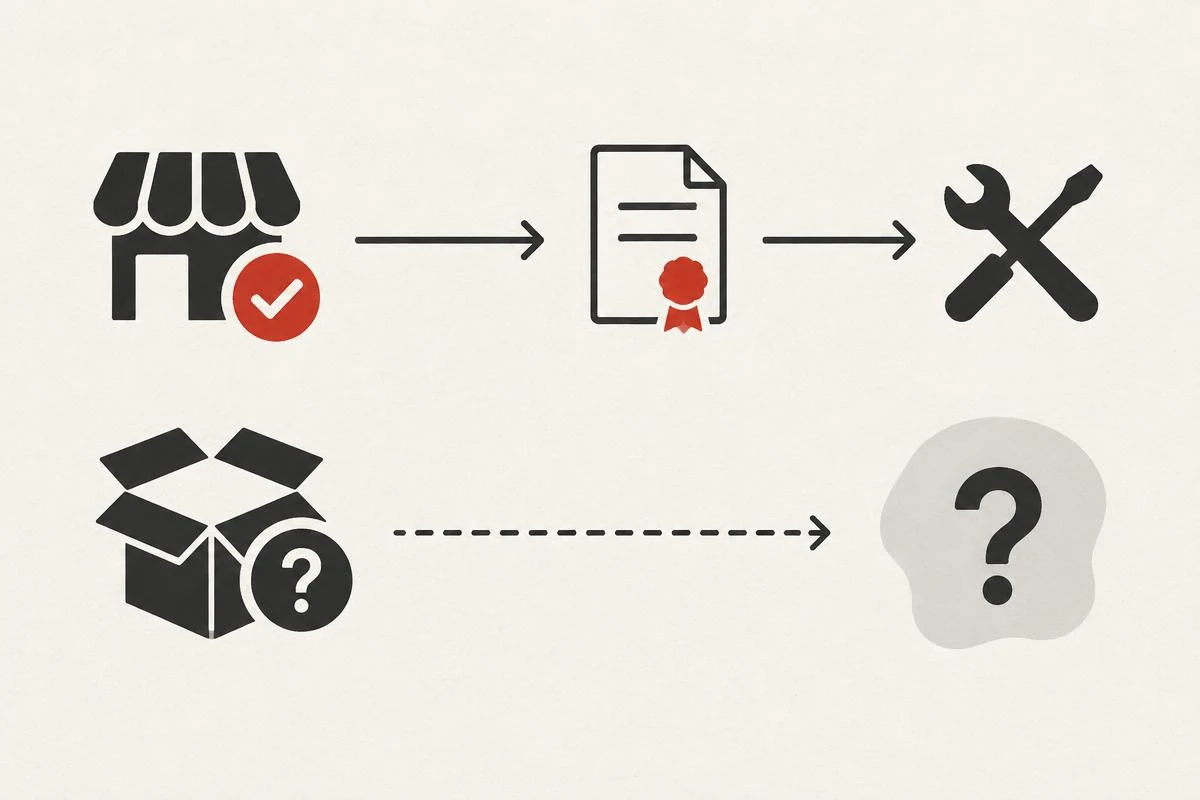 Abstract diagram showing why an authorized dealer matters for authenticity and warranty