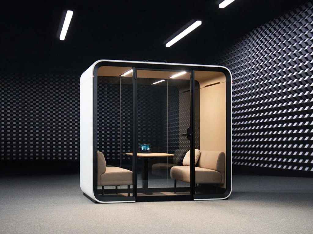 Acoustic phone booth placed inside an open-plan office