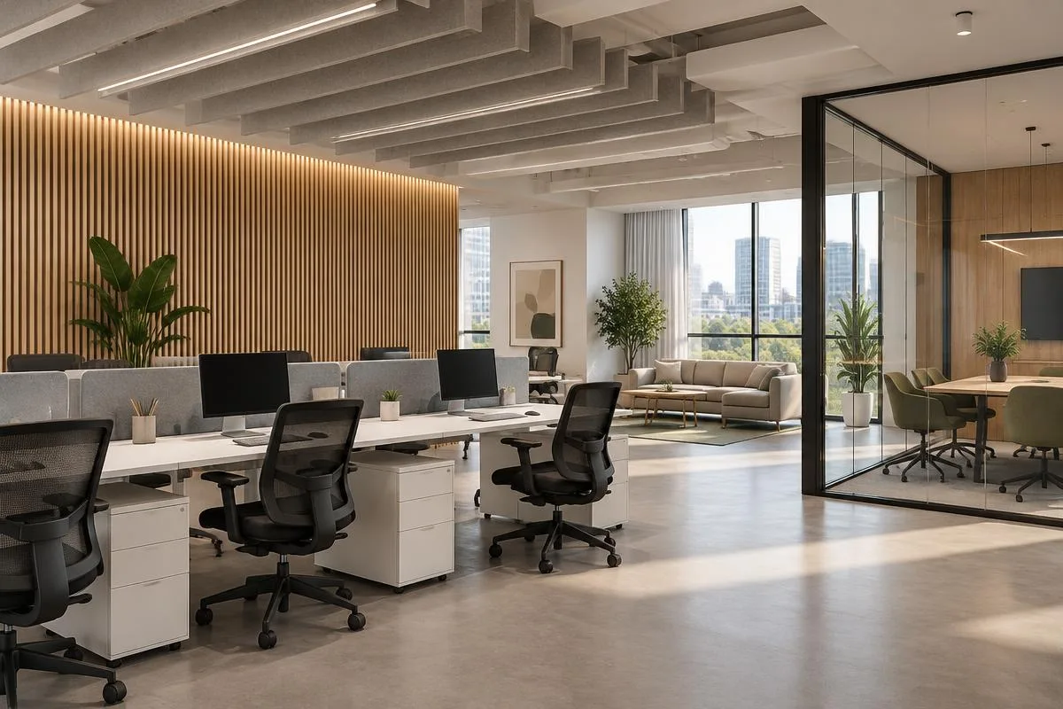 3D visualisation of an office interior 3D visualisation of an office interior used to review furniture and finishes before ordering